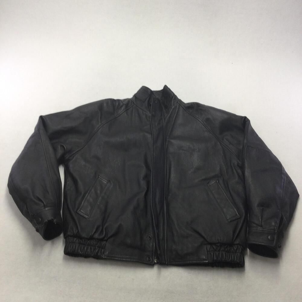 John Ashford Jacket Mens XL Black Leather Bomber Full Zip Elastic Waist Winter